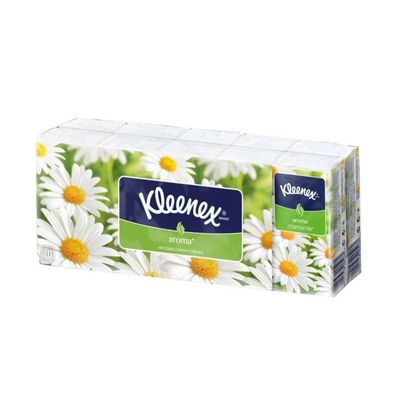 Платочки бумажные Kleenex Aroma «Ромашка», 10 упаковок по 10 шт.