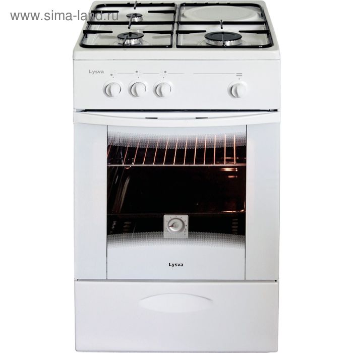 Плита "Лысьва" ГП 300 МС СТ-2у, газовая, 3 конфорки, 57 л, без крышки, белая - Фото 1