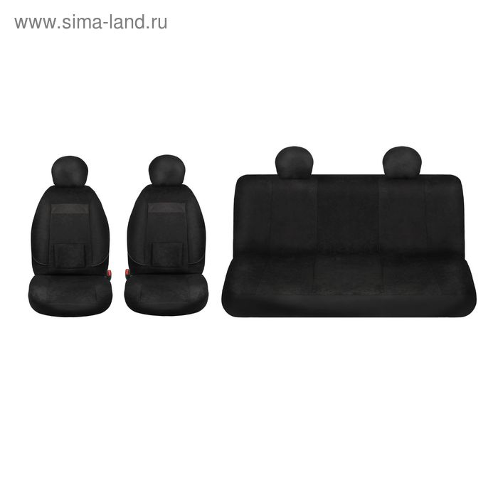 Авточехлы TORSO Soft , велюр, набор 11 предметов, чёрные - Фото 1
