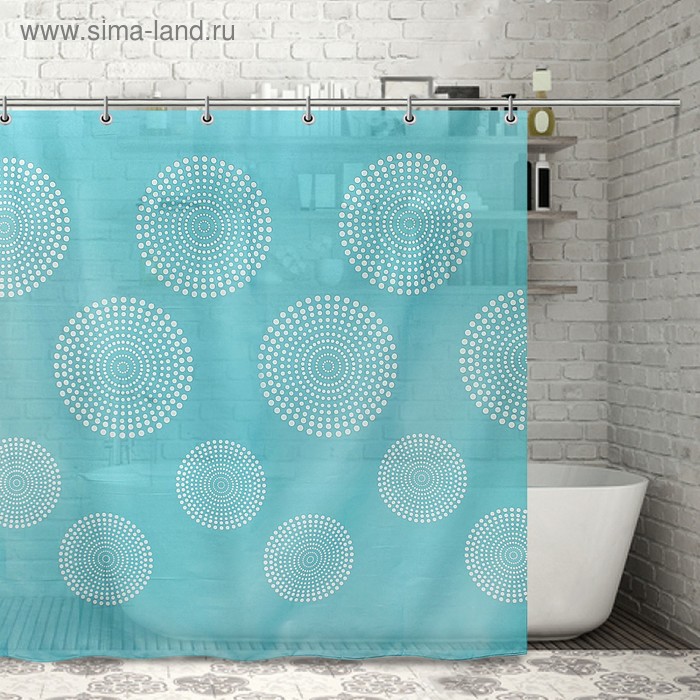 Штора для ванны Доляна «Большие круги», 180×180 см, полиэстер, цвет синий - Фото 1