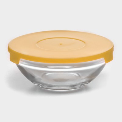 Салатники Доляна «Классика» с крышками, набор 5 шт.: 900/500/350/200/130 мл, стекло, жёлтые