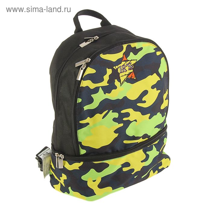 Рюкзак школьный на молнии "Милитари", трансформер, 2 отдела, 2 наружных кармана, чёрный/салатовый/синий - Фото 1