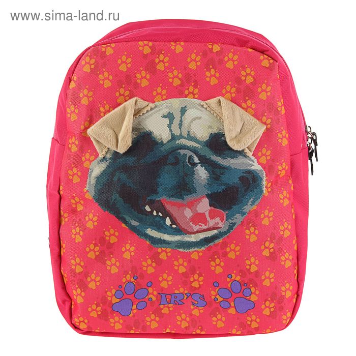 Рюкзак школьный Ir's 34*27*10 мм, "Мопсик" трансформер, 2 отдела, 2 наружных кармана, розовый - Фото 1
