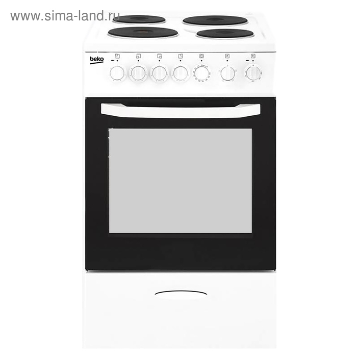 Плита Beko CSS46100GW, электрическая, 4 конфорки, 46 л, эмаль, гриль, белая - Фото 1