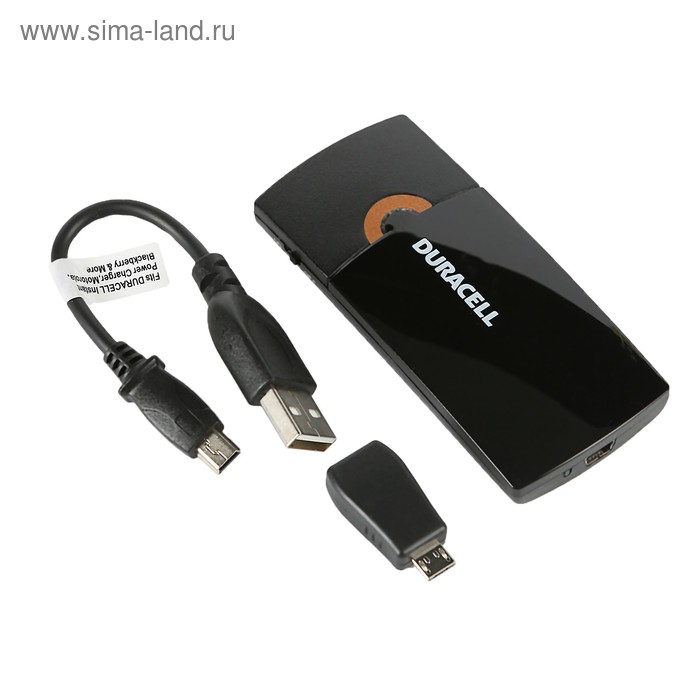 Внешний аккумулятор Duracell, USB, 1150 мАч, 1 A, micro USB/mini USB, чёрный - Фото 1
