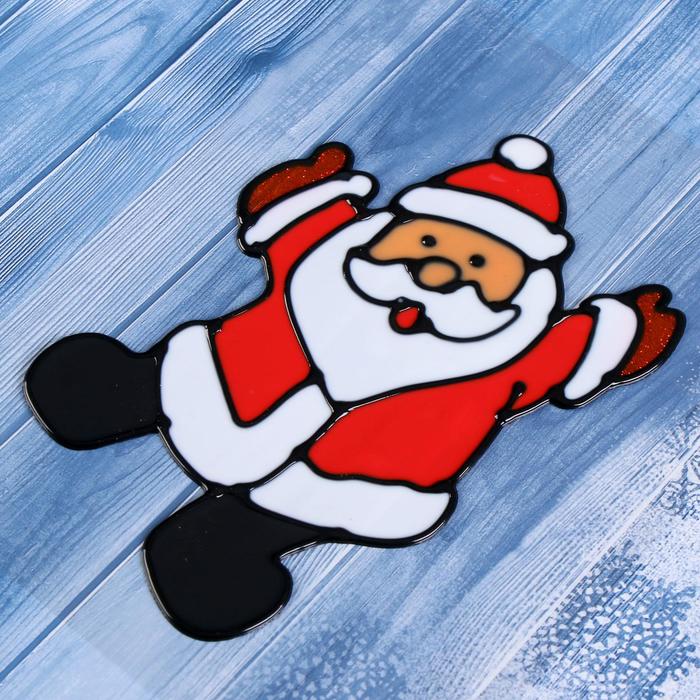 Наклейка на стекло "Дед Мороз счастливчик" 10х13 см - фото 1900970393