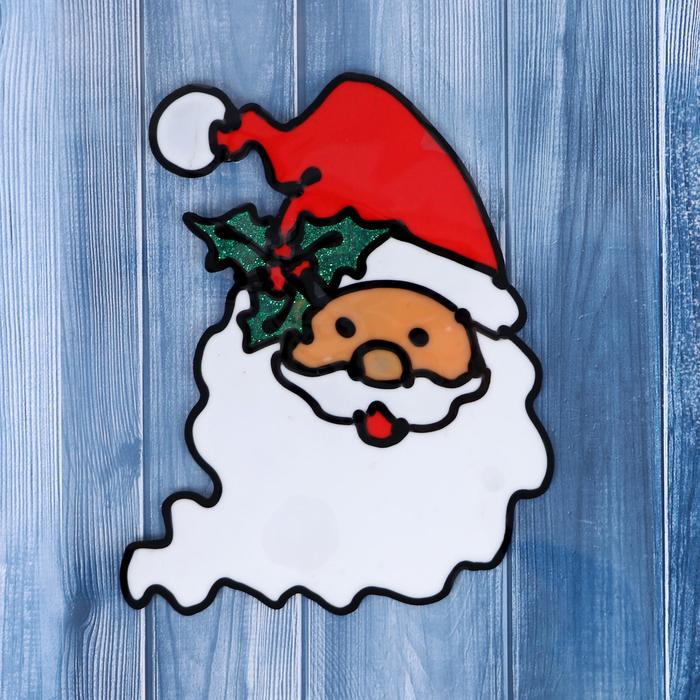 Наклейка на стекло "Дед Мороз в колпаке с остролистом" 10,5х14 см - Фото 1