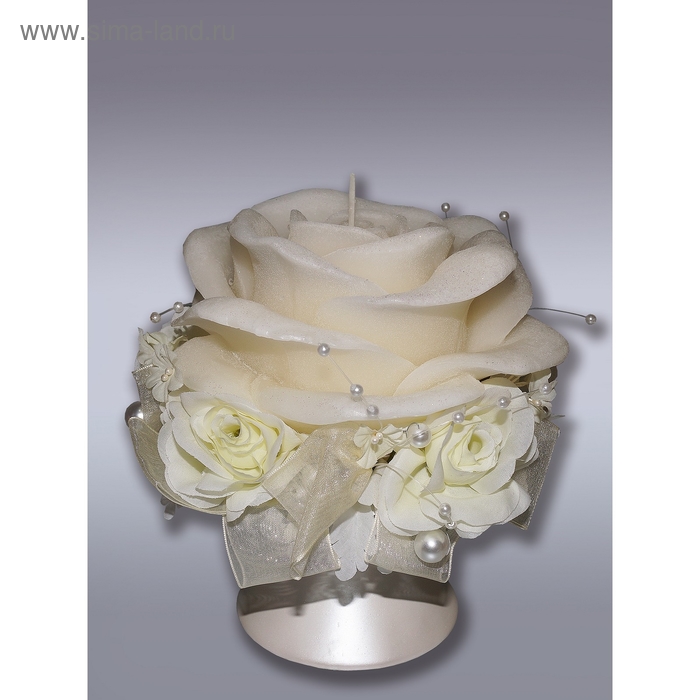Свеча супер роза свадебная с подсвечником кремовая арома - Фото 1