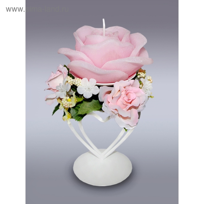 Свеча роза свадебная с подсвечником розовая - Фото 1