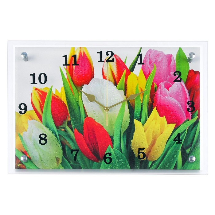 Часы-картина настенные, серия: Цветы, "Разноцветные тюльпаны", 25х35 см - фото 1905370980