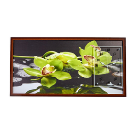 Часы-картина настенные, серия: Цветы, "Зеленые орхидеи", 50 х 100 см