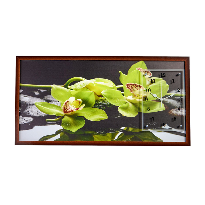 Часы-картина настенные, интерьерные "Зеленые орхидеи", 50 х 100 см, на холсте, бесшумные - Фото 1