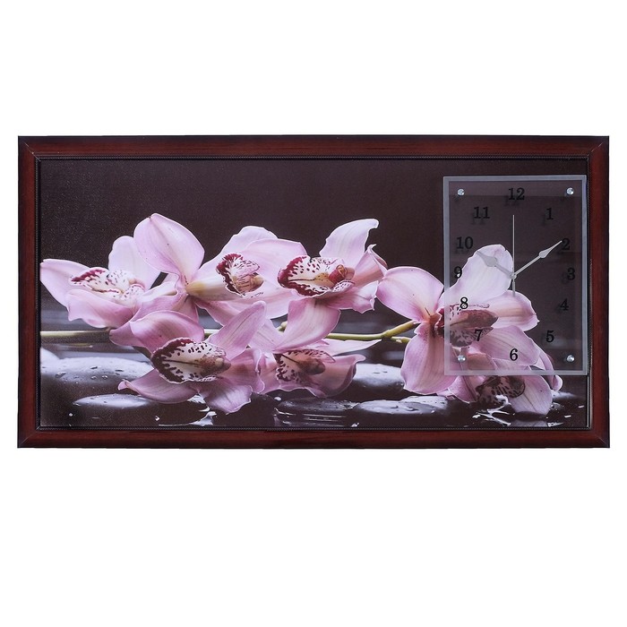 Часы-картина настенные, серия: Цветы, "Фиолетовые орхидеи", 50 х 100 см - фото 1905371000