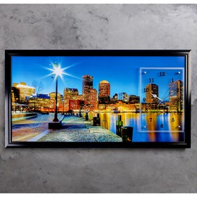 Часы-картина настенные, серия: Город, "Ночной город и архитектура", 50 х 100 см