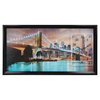 Часы-картина настенные, интерьерные "Бруклинский мост", бесшумные, 50 х 100 см