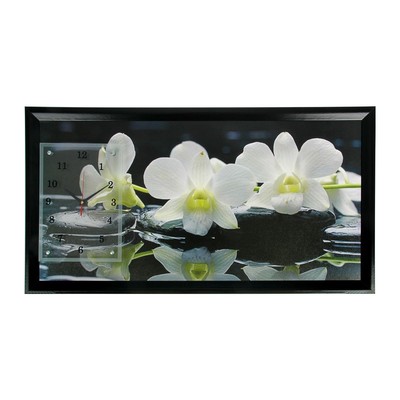 Часы-картина настенные, интерьерные "Белые орхидеи", 50 х 100 см, на холсте, бесшумные
