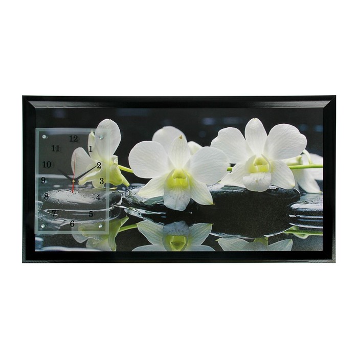 Часы-картина настенные, серия: Цветы, "Белые орхидеи", 50 х 100 см - фото 1905371051