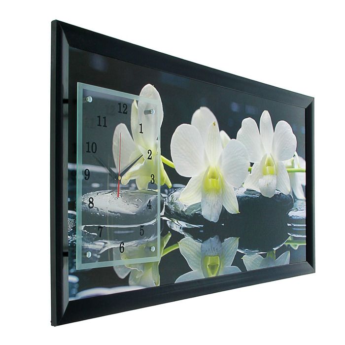 Часы-картина настенные, серия: Цветы, "Белые орхидеи", 50 х 100 см - фото 1905371052