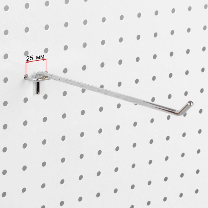 Крючок одинарный для металлической перфорированной панели, шаг 25 мм, d=6 мм, L=300мм, цвет хром - фото 1905371080
