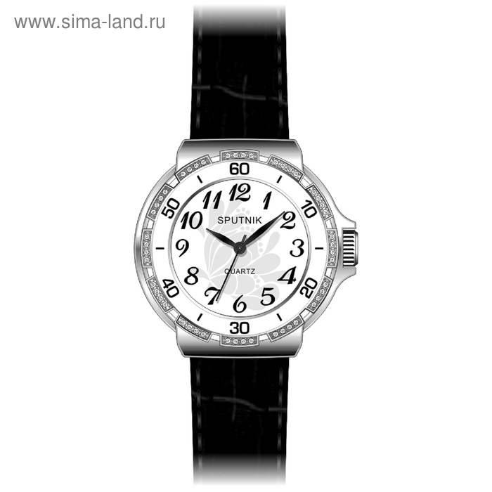 Часы наручные женские "Спутник", белый циферблат, черный ремешок - Фото 1