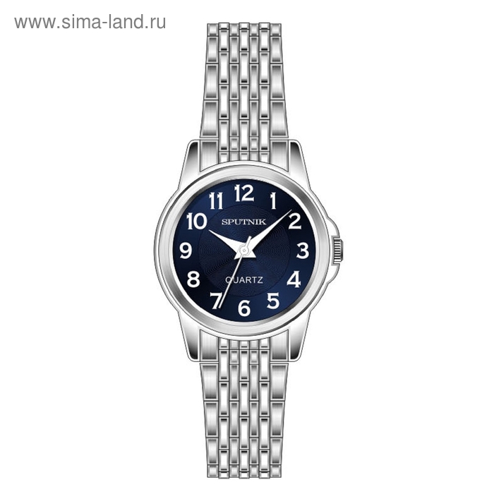 Часы наручные женские "Спутник", синий циферблат, металлический браслет - Фото 1