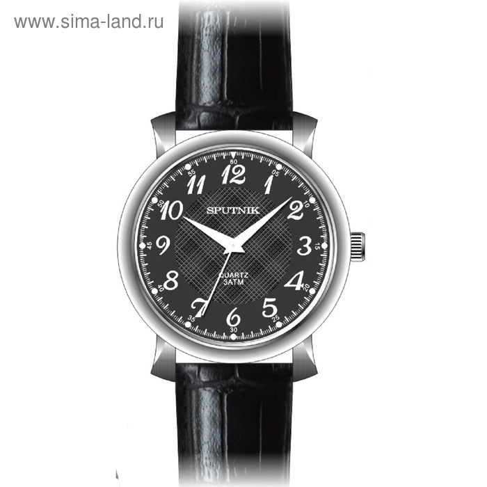 Часы наручные мужские "Спутник", серый циферблат, черный ремешок - Фото 1