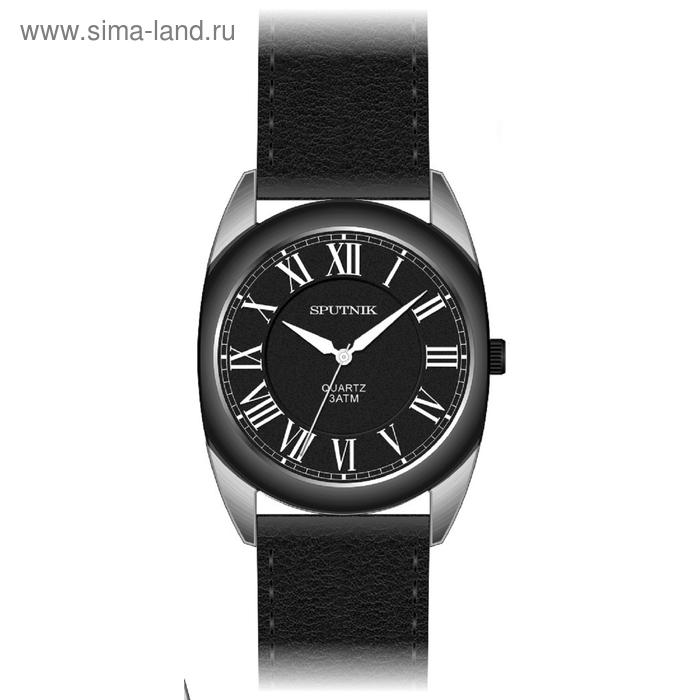 Часы наручные мужские "Спутник", черный циферблат, черный ремешок - Фото 1