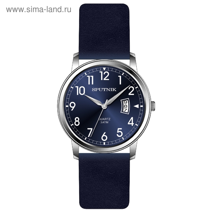 Часы наручные мужские "Спутник", синий циферблат, синий ремешок - Фото 1