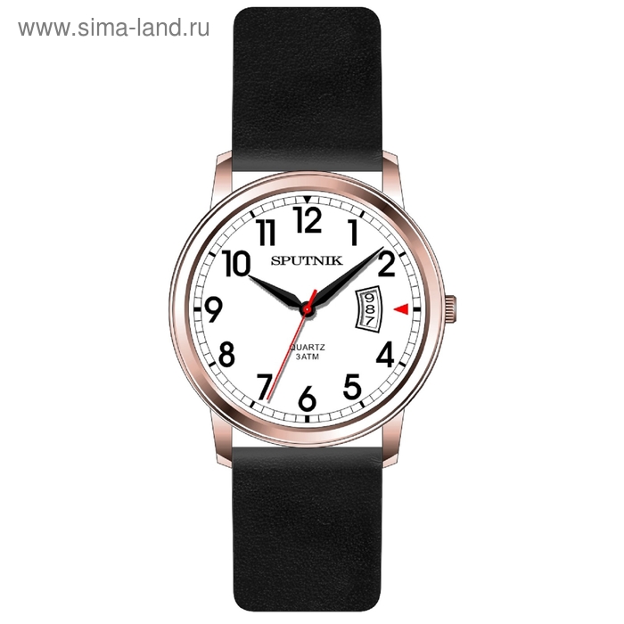 Часы наручные мужские "Спутник", белый циферблат, черный ремешок - Фото 1