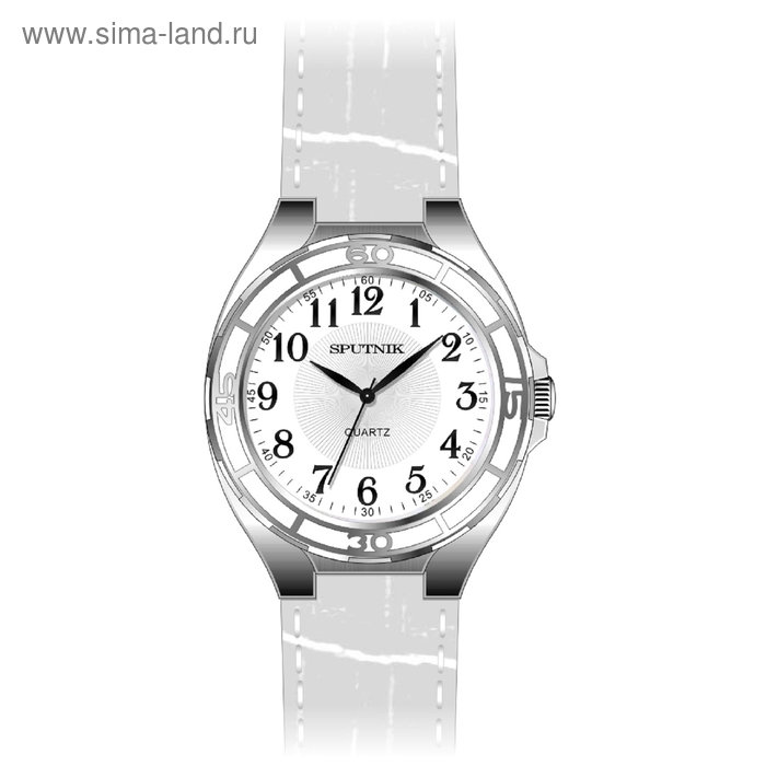 Часы наручные женские "Спутник", белый циферблат, белый ремешок - Фото 1