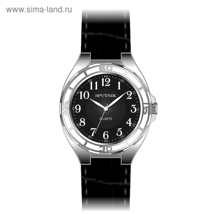 Часы наручные женские "Спутник", черный циферблат, черный ремешок - Фото 1