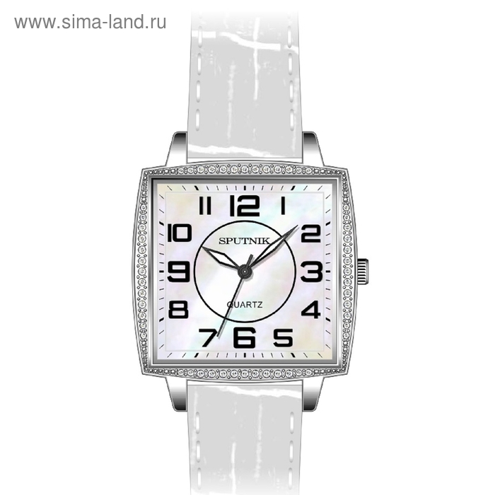 Часы наручные женские "Спутник", перламутровый циферблат, белый ремешок - Фото 1