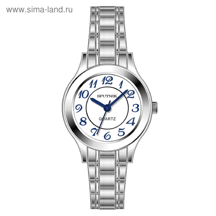 Часы наручные женские "Спутник", белый циферблат, металлический браслет - Фото 1