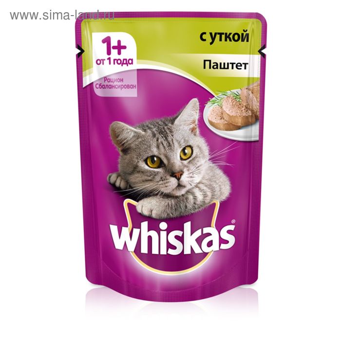 Влажный корм Whiskas для кошек, утка, паштет, пауч, 85 г - Фото 1