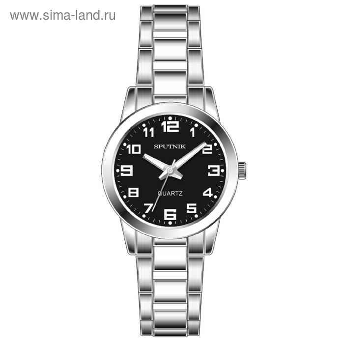 Часы наручные женские "Спутник", черный циферблат, металлический браслет - Фото 1