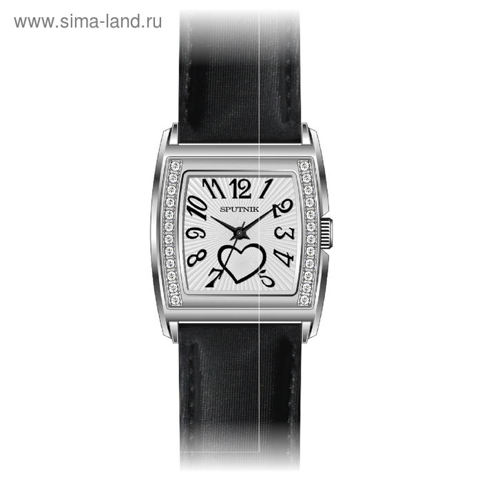 Часы наручные женские "Спутник", металлический циферблат, черный ремешок - Фото 1