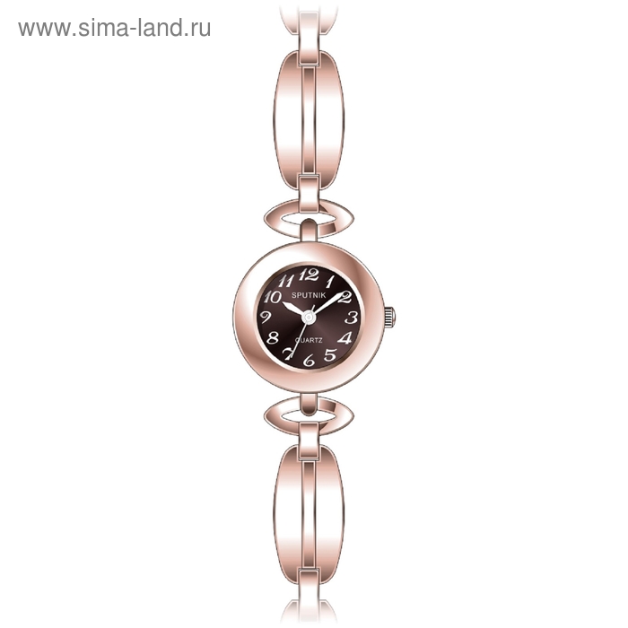 Часы наручные женские "Спутник", коричневый циферблат, металлический браслет - Фото 1