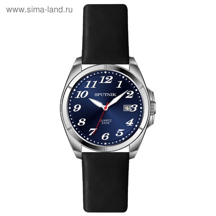 Часы наручные мужские "Спутник", синий циферблат, черный ремешок - Фото 1