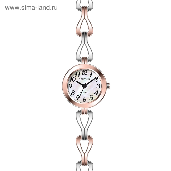 Часы наручные женские "Спутник", перламутровый циферблат, металлический браслет - Фото 1