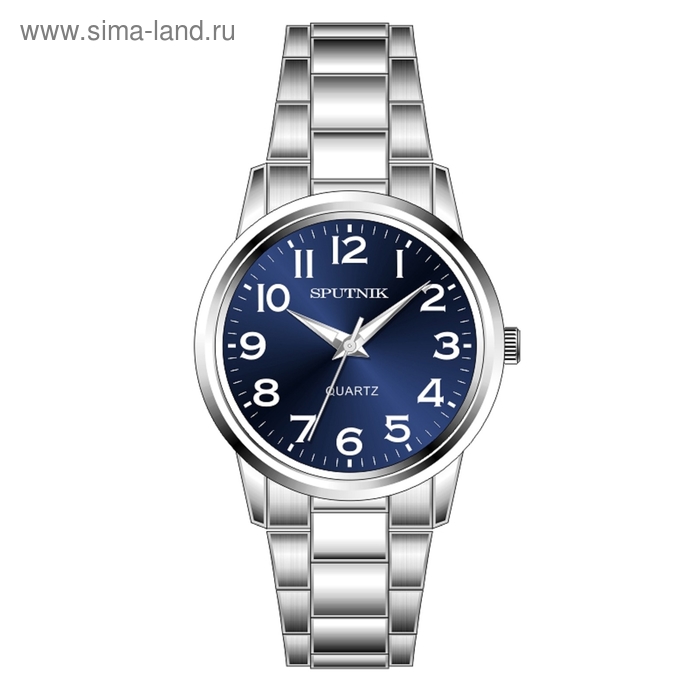 Часы наручные женские "Спутник", синий циферблат, металлический браслет - Фото 1