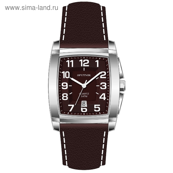 Часы наручные мужские "Спутник", коричневый циферблат, коричневый ремешок - Фото 1