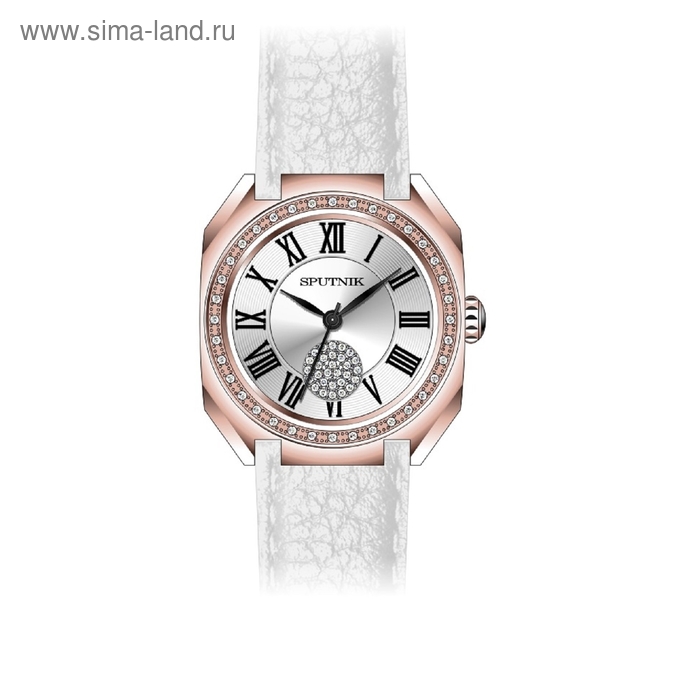 Часы наручные женские "Спутник", металлический циферблат, белый ремешок - Фото 1