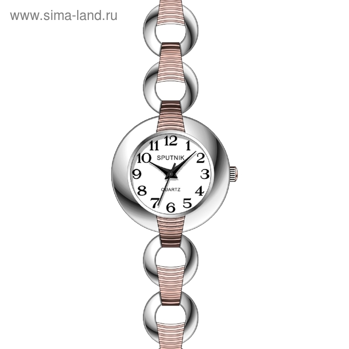 Часы наручные женские "Спутник", белый циферблат, металлический браслет - Фото 1