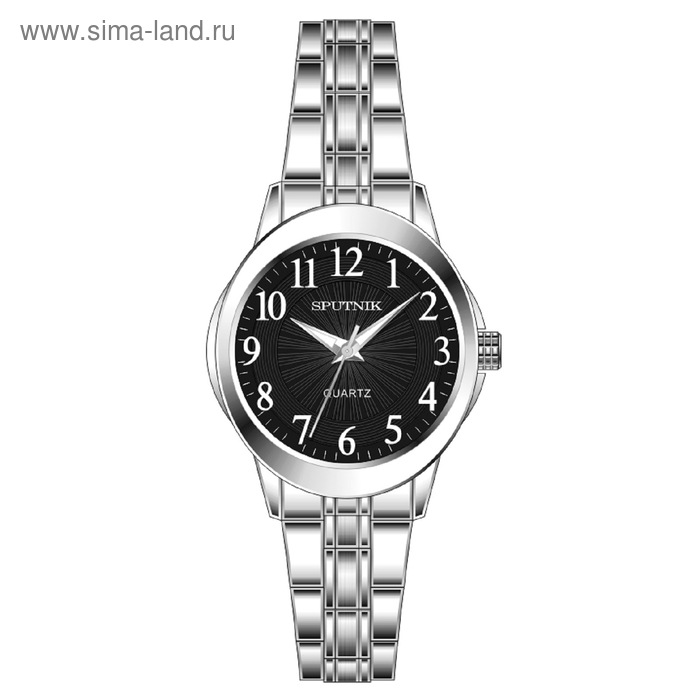 Часы наручные женские "Спутник", черный циферблат, металлический браслет - Фото 1