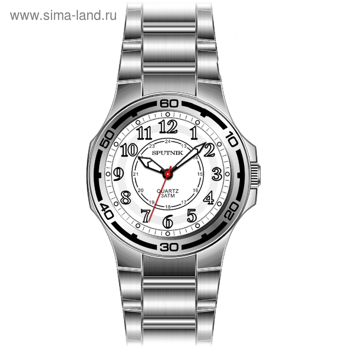 Часы наручные мужские "Спутник", белый циферблат, металлический браслет - Фото 1