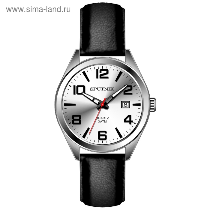 Часы наручные мужские "Спутник", металлический циферблат, черный ремешок - Фото 1