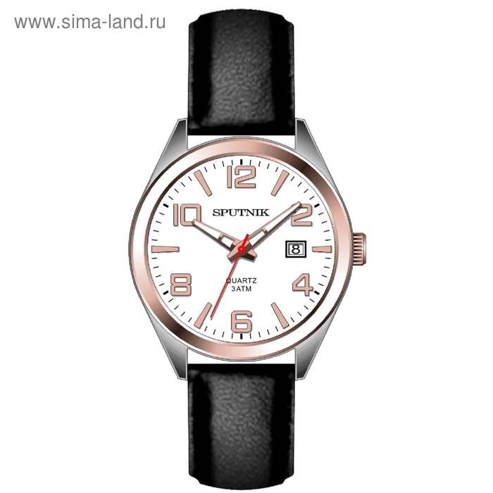 Часы наручные мужские "Спутник", белый циферблат, черный ремешок - Фото 1