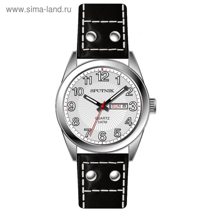 Часы наручные мужские "Спутник", металлический циферблат, черный ремешок - Фото 1