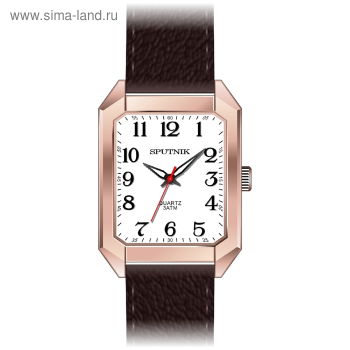 Часы наручные мужские "Спутник", белый циферблат, коричневый ремешок - Фото 1