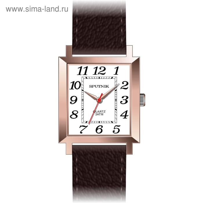 Часы наручные мужские "Спутник", белый циферблат, коричневый ремешок - Фото 1